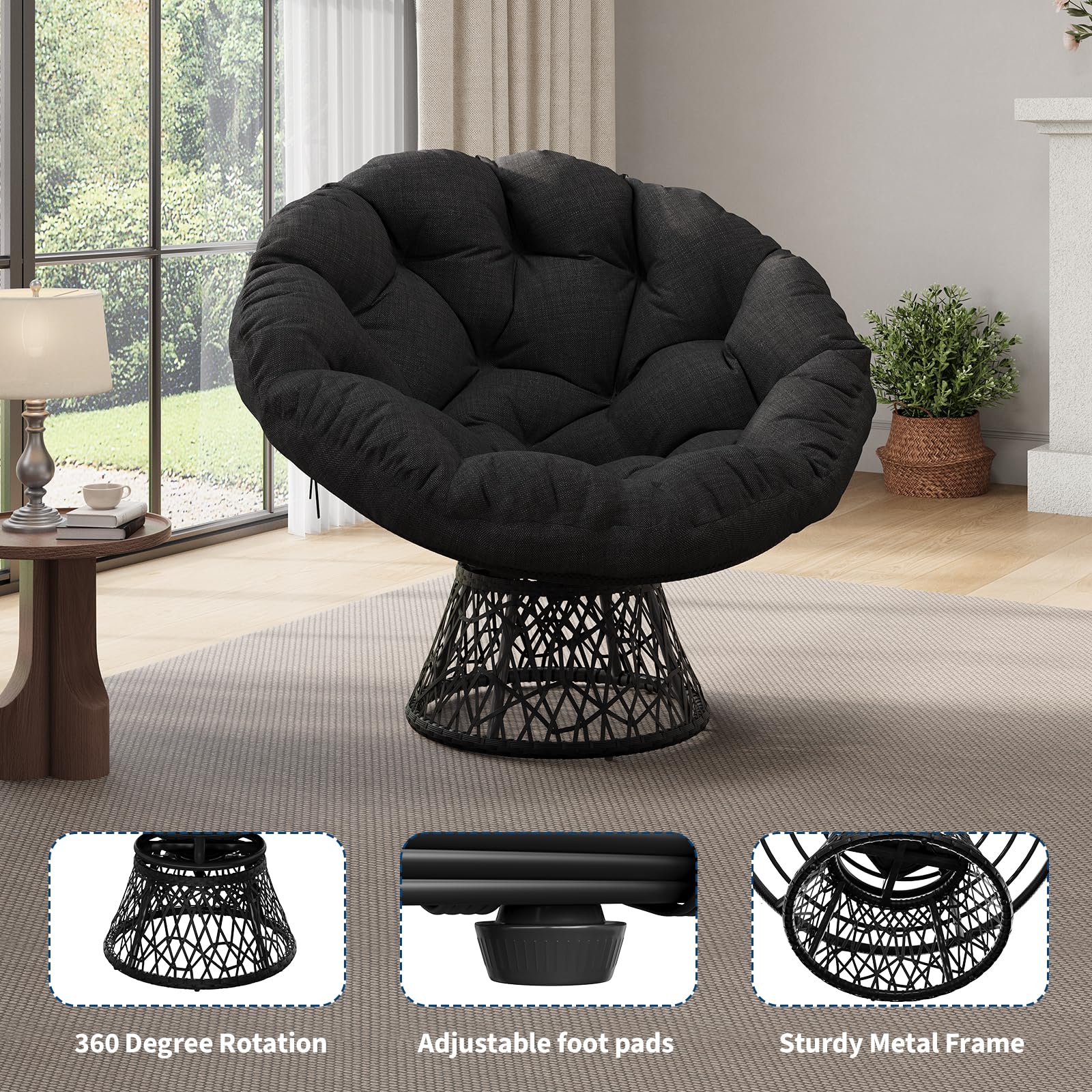 Base pivotante à 360 degrés du fauteuil Papasan Garvee