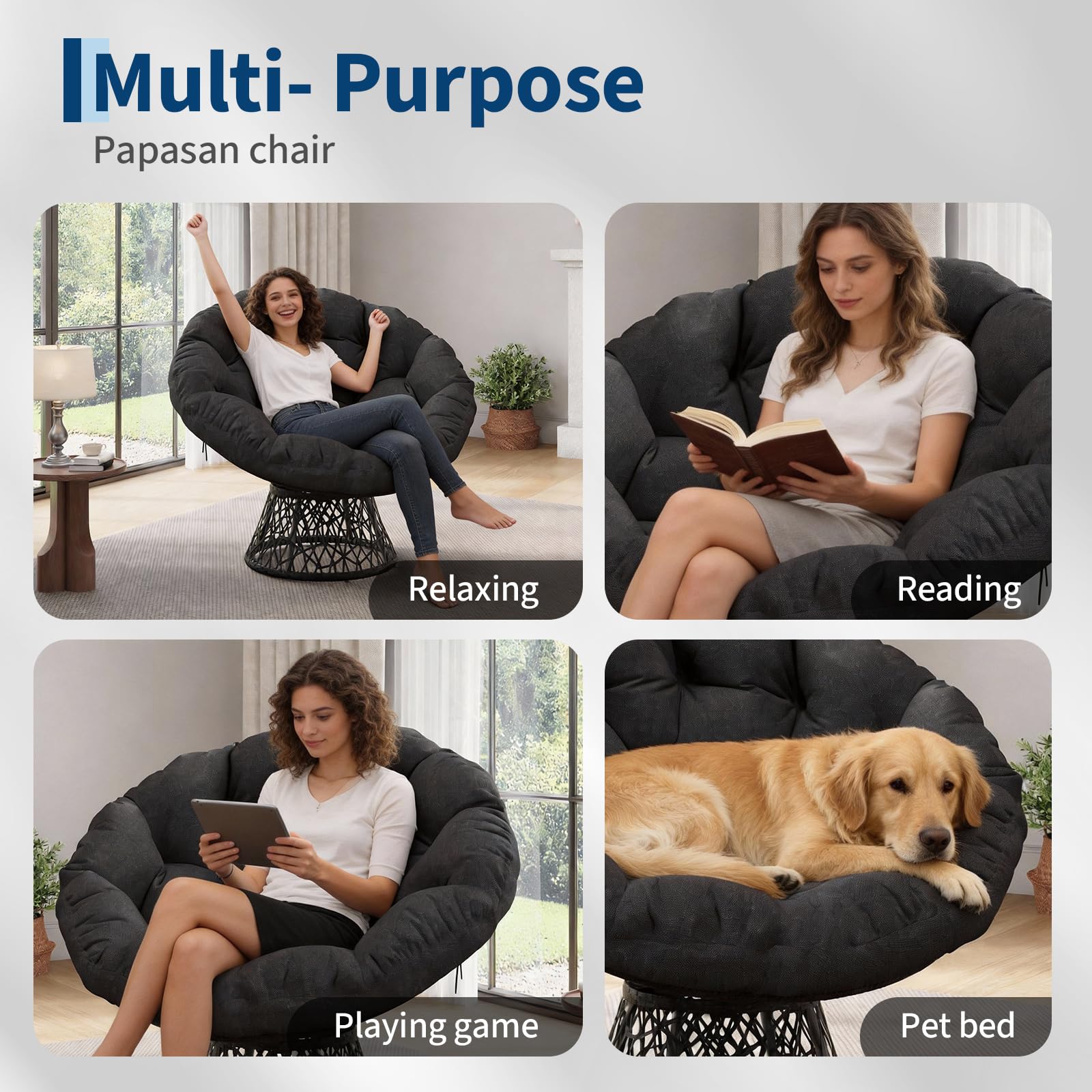 Structure en acier renforcé du fauteuil Papasan Garvee effet rotin